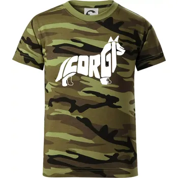 Chlapecké tričko Corgi - nápis v těle - Dětské maskáčové triko - 146 cm/10 let ( Zelený maskáč )