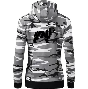 Dámská mikina Novofundlandský pes - nápis v tělě - Dámská mikina trendy zipper s kapucí - M ( Šedý maskáč )