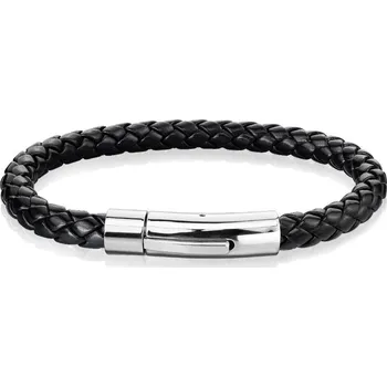 Náramek Kožený náramek proplétaný černý, délka 20,5 cm