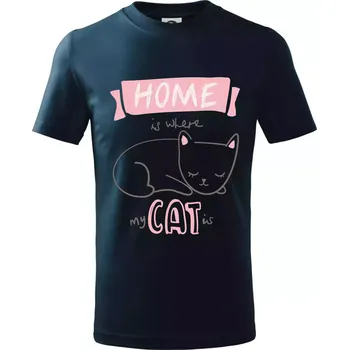 Chlapecké tričko Home is where my cat is - Tričko dětské bavlněné - 98 cm / 2 roky ( Námořní modrá (velmi tmavá - téměř černá) )