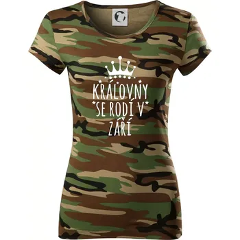 Dámské tričko Královny se rodí v září - Dámské maskáčové triko - XL ( Hnědý maskáč )