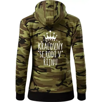Dámská mikina Královny se rodí v řijnu - Dámská mikina trendy zipper s kapucí - 2XL ( Zelený maskáč )