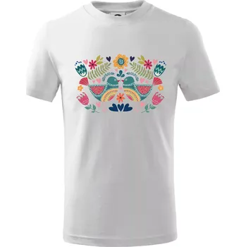 Folklor - dva barevní ptáčci - Tričko dětské bavlněné - 98 cm / 2 roky ( Bílá )