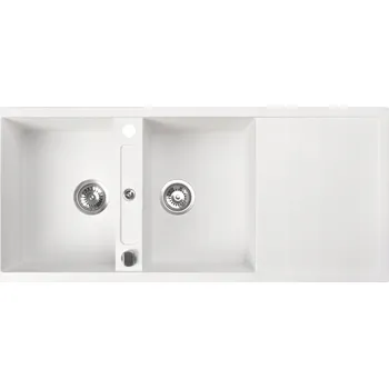 Granitový dřez Dvoukomorový granitový dřez Brenor Square bílý