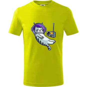Chlapecké tričko Kočka na měsíci - Tričko dětské bavlněné - 98 cm / 2 roky ( Limetková )