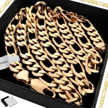 Řetízek ŘETÍZEK ZLATÝ PÁNSKÝ FIGARO Z CHIRURGICKÉ OCELI 60 CM SILNÝ, ŠIROKÝ 18K