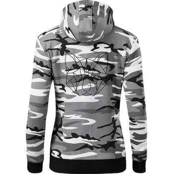 Dámská mikina Akita Inu - Geometrie - Dámská mikina trendy zipper s kapucí - L ( Šedý maskáč )