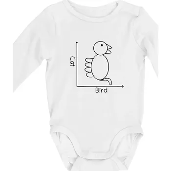 Kojenecký body Cat bird diagram - Body kojenecké s dlouhým rukávem - Dlouhý r. do 3 měs ( Bílá )