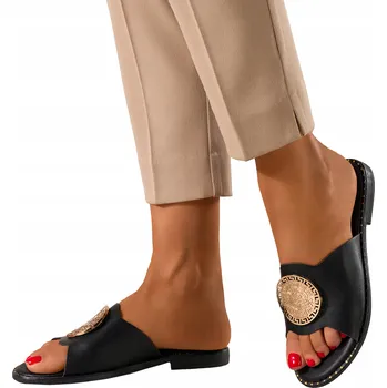 Dámské žabky NAZOUVÁKY Dámské Černé Pružná Plochá Podrážka Pohodlné Módní Ozdobné vel. 37