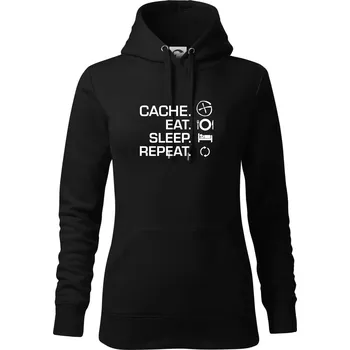 Dámská mikina Eat sleep repeat Cache - Mikina dámská Cape s kapucí - S ( Černá )
