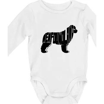 Kojenecké oblečení Novofundlandský pes - nápis v tělě - Body kojenecké s dlouhým rukávem - Dlouhý r. do 3 měs ( Bílá )