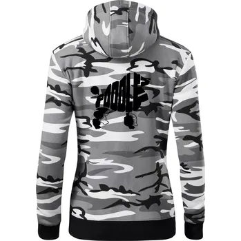 Dámská mikina Pudl - nápis v těle - Dámská mikina trendy zipper s kapucí - M ( Šedý maskáč )