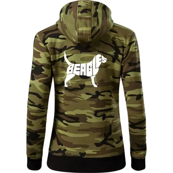 Dámská mikina Bígl - nápis v těle - Dámská mikina trendy zipper s kapucí - XL ( Zelený maskáč )