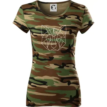 Dámské tričko Akita Inu - Geometrie - Dámské maskáčové triko - 2XL ( Hnědý maskáč )