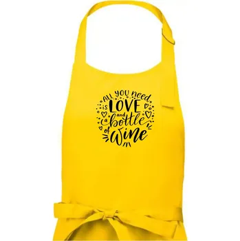Kuchyňská zástěra All you need is love and bottle of wine - Dámská zástěra na vaření - Univerzální velikost ( Žlutá )