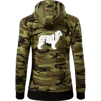 Dámská mikina Novofundlandský pes - nápis v tělě - Dámská mikina trendy zipper s kapucí - 2XL ( Zelený maskáč )