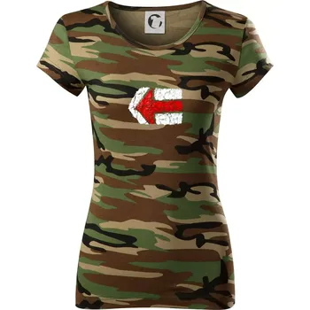 Dámské tričko Párová turistická značka červená - Dámské maskáčové triko - M ( Hnědý maskáč )