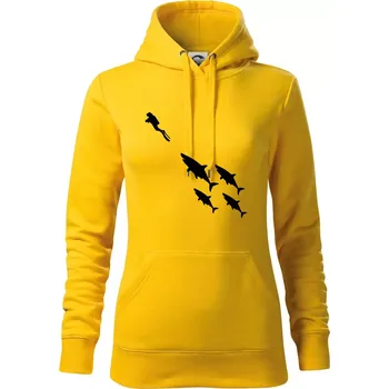 Dámská mikina Potápěč žraloci - Mikina dámská Cape s kapucí - S ( Žlutá )