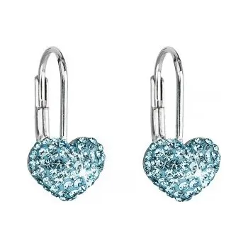 Náušnice Dívčí stříbrné náušnice SWAROVSKI® elements - srdíčka modrá
