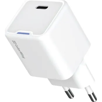 Stolní počítač COLORWAY 1x USB-C/ síťová nabíječka/ GaN/ PD/ PPS/ 20W/ Bílá