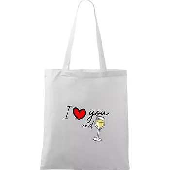 Nákupní taška I love you and white wine - Taška bavlněná - 42 x 38 cm ( Bílá )