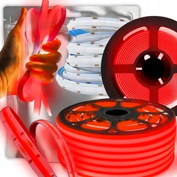 LED osvětlení LED Neon COB pásek 12V 10W/m 320 LED diod ČERVENÝ 8mm ČERVENÁ LINIE 5M