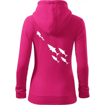 Dámská mikina Potápěč žraloci - Dámská mikina trendy zipper s kapucí - M ( Purpurová )