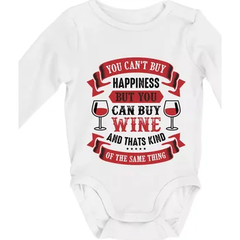 Kojenecký body You can't buy happiness but you can buy wine - Body kojenecké s dlouhým rukávem - Dlouhý r. do 3 měs ( Bílá )