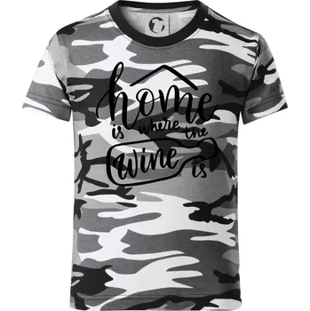 Chlapecké tričko Home is where wine is - Dětské maskáčové triko - 146 cm/10 let ( Šedý maskáč )