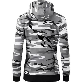 Dámská mikina Potápěč žraloci - Dámská mikina trendy zipper s kapucí - M ( Šedý maskáč )