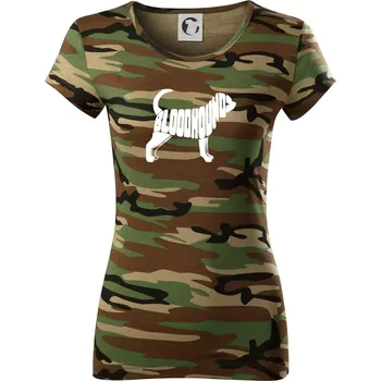 Dámské tričko Bloodhound nápis v těle - Dámské maskáčové triko - S ( Hnědý maskáč )