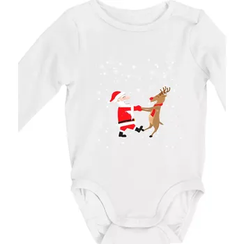 Tancující Santa a sob - Body kojenecké s dlouhým rukávem - Dlouhý r. 3-6 měs ( Bílá )