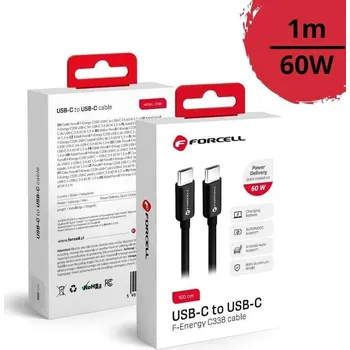 Datový kabel Forcell Nabíjecí kabel 60W USB-C/USB-C PD+QC 4.0 1m černý (C338)