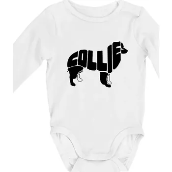 Border kolie písmo v těle - Body kojenecké s dlouhým rukávem - Dlouhý r. do 3 měs ( Bílá )