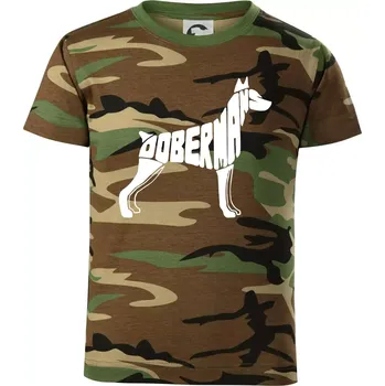 Chlapecké tričko Dobrmans - nápis v tělě - Dětské maskáčové triko - 104-110cm / 3-4 roky ( Hnědý maskáč )