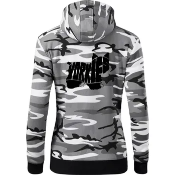 Dámská mikina Jorkšírský teriér - Yorkie - Nápis v těle - Dámská mikina trendy zipper s kapucí - XL ( Šedý maskáč )