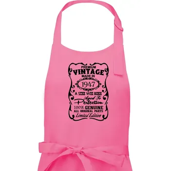 Kuchyňská zástěra Vintage Etiketa - 1947 - Dámská zástěra na vaření - Univerzální velikost ( Růžová )
