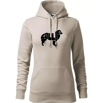 Dámská mikina Border kolie písmo v těle - Mikina dámská Cape s kapucí - M ( Ledově šedá )