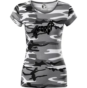 Dámské tričko Corgi - nápis v těle - Dámské maskáčové triko - XS ( Šedý maskáč )