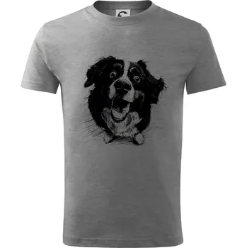 Černobílá karikatura Bernský salašnický pes - Tričko dětské bavlněné - 98 cm / 2 roky ( Tmavě šedý melír )