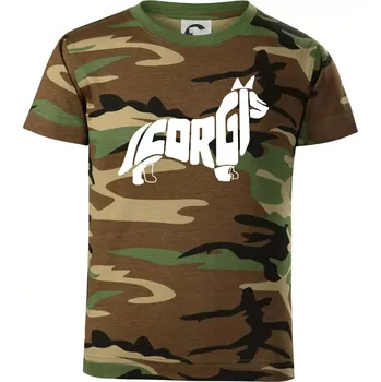 Chlapecké tričko Corgi - nápis v těle - Dětské maskáčové triko - 134 cm/8 let ( Hnědý maskáč )