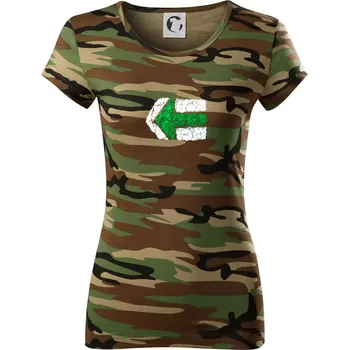 Dámské tričko Párová turistická značka zelená - Dámské maskáčové triko - L ( Hnědý maskáč )