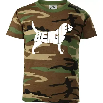 Chlapecké tričko Bígl - nápis v těle - Dětské maskáčové triko - 134 cm/8 let ( Hnědý maskáč )