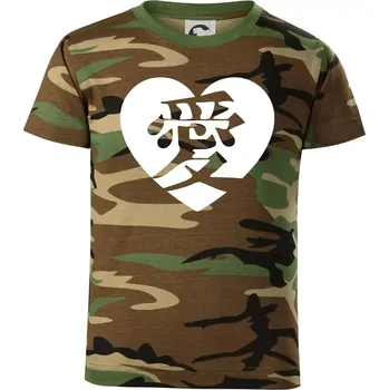 Chlapecké tričko Láska japonština čínština - Dětské maskáčové triko - 134 cm/8 let ( Hnědý maskáč )