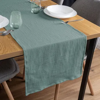 ubrus Mušelínový běhoun na stůl MSN-047 Pastelově modrozelený 35x120 cm