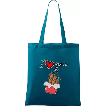 I love you and chocolate - Taška bavlněná - 42 x 38 cm ( Petrolejová )