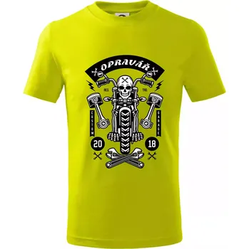Chlapecké tričko Lebka motorkář opravář - Tričko dětské bavlněné - 98 cm / 2 roky ( Limetková )