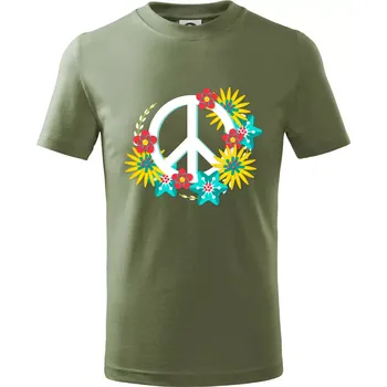 Chlapecké oblečení Peace symbol abstraktní - Tričko dětské bavlněné - 98 cm / 2 roky ( Khaki )