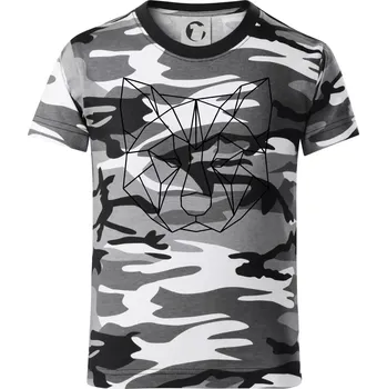 Chlapecké tričko Akita Inu - Geometrie - Dětské maskáčové triko - 122 cm/6 let ( Šedý maskáč )