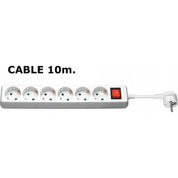 Napájecí kabel MicroConnect Prodlužovací kabel 6 zásuvek Schuko, 10 m, bílý